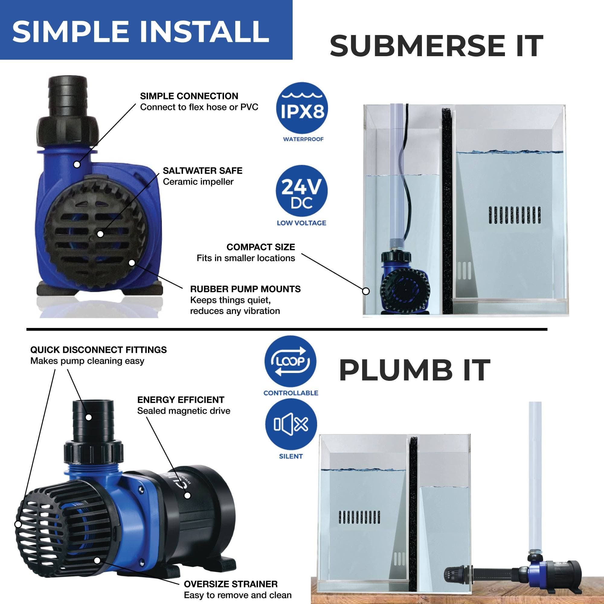 eFlux Aquarium DC Flow Pump with Flow Control 3170 GPH.
